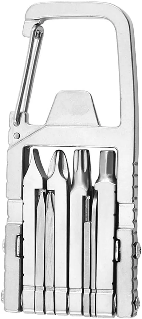 Stainless Steel Keychain Screwdriver Bit, Functional Folding Multi Tool Bottle Opener Mobile Phone Holder Pocket Tool for Outdoor