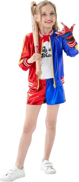 Super Hero Cosplay Costume with T-Shirt Jacket Pant Gloves and Good Night Soft PVC Baseball Bat for Harley Girls