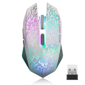 TENMOS M2 Wireless Gaming Mouse, Silent Rechargeable Optical USB Computer Mice Wireless with 7 Color LED Light, Ergonomic Design, 3 Adjustable DPI for Laptop/PC/Notebook, 6 Buttons (White)