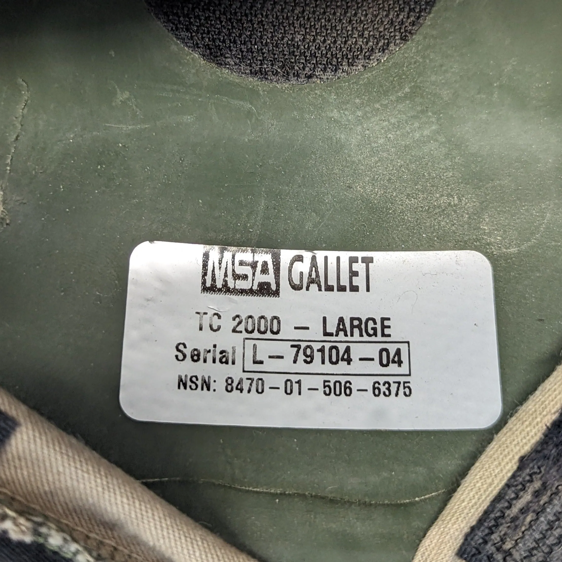 USGI MSA Gallet TC2000 Helmet, Large with Accessories
