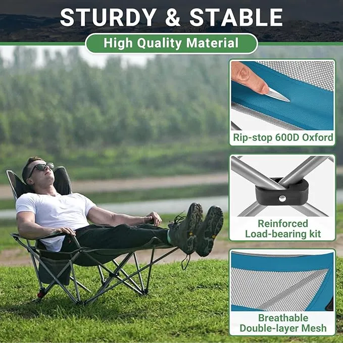 #WEJOY 2-in-1 Reclining Camping Chair, Lightweight Folding Camping Chair with Adjustable Backrest & Footrest, Camping Lounge Chair with Headrest, Cup Holder, Storage Bag, for Beach, Lawn, 2 Pack