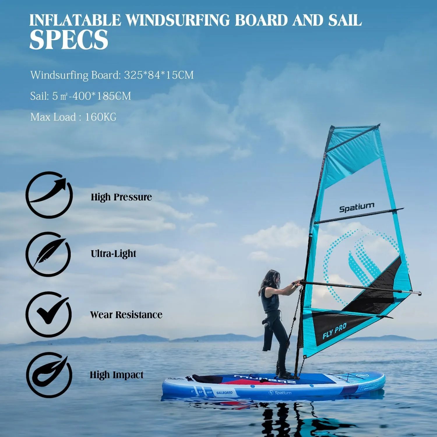 Windsurfing Sail with Inflatable Surfing Boards SUP Windsurf Paddle Board SUP Windsurfer Inflatable Windsurf Sail5m 400 * 185cm Inflatable Windsurfing Board and Sail for Fun Water Sports