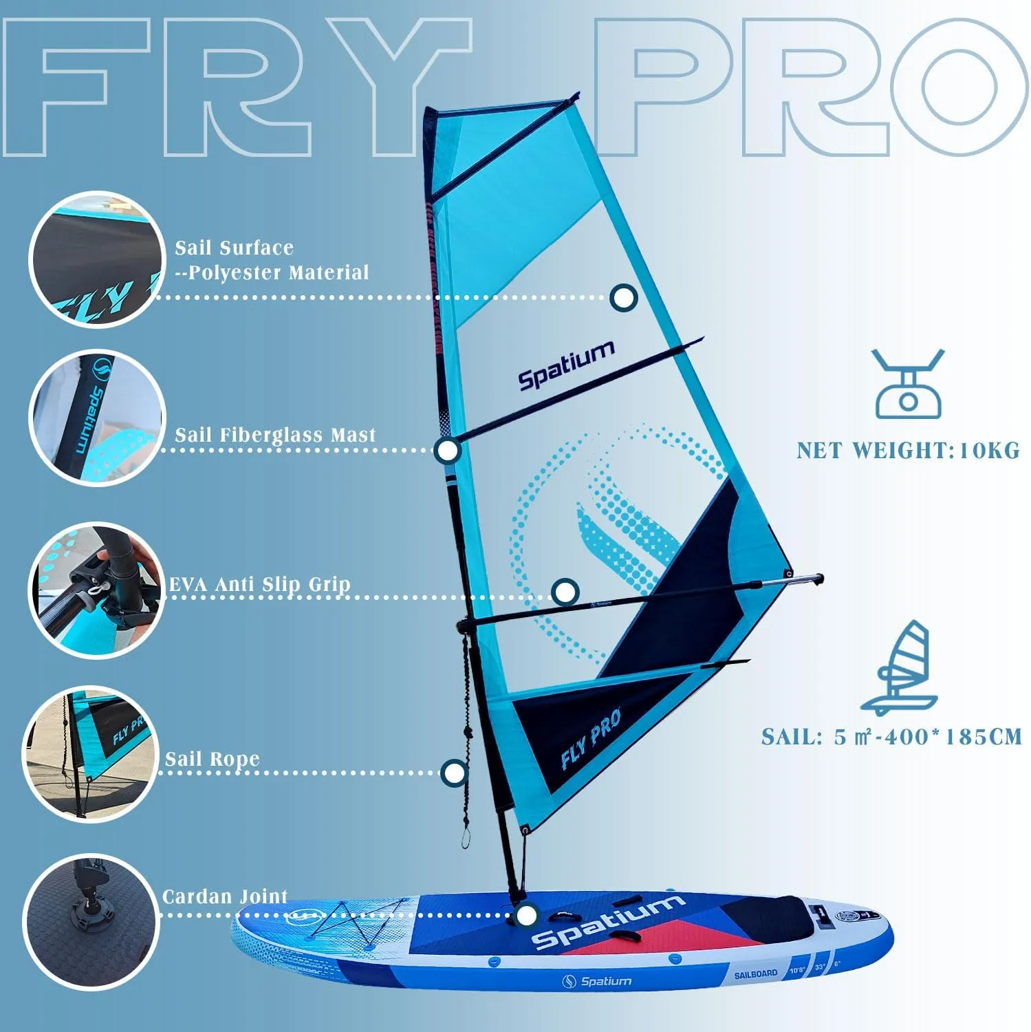 Windsurfing Sail with Inflatable Surfing Boards SUP Windsurf Paddle Board SUP Windsurfer Inflatable Windsurf Sail5m 400 * 185cm Inflatable Windsurfing Board and Sail for Fun Water Sports