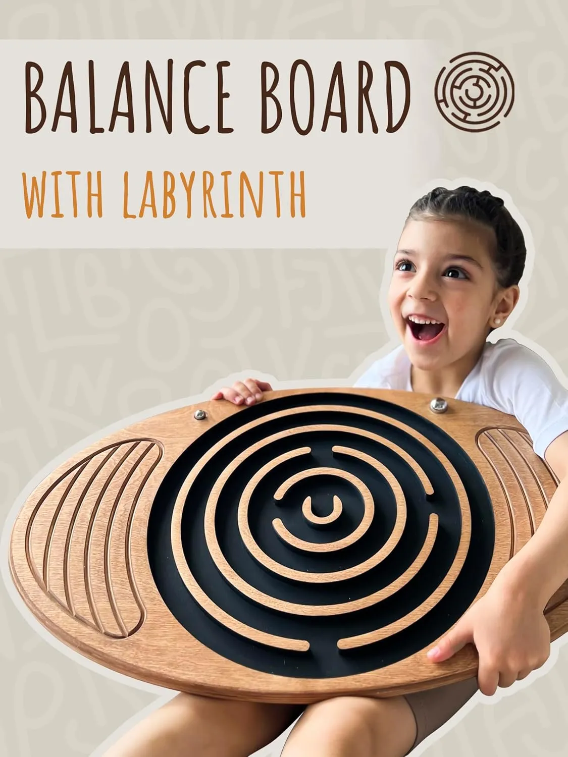 Wooden Balance Board with Labyrinth, Fun Fitness Tool for Kids and Adults, Wobble Balance Board, Natural Beech Wood Montessori Toy, Core Strength, Fitness, Training, Physical Therapy