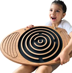 Wooden Balance Board with Labyrinth, Fun Fitness Tool for Kids and Adults, Wobble Balance Board, Natural Beech Wood Montessori Toy, Core Strength, Fitness, Training, Physical Therapy